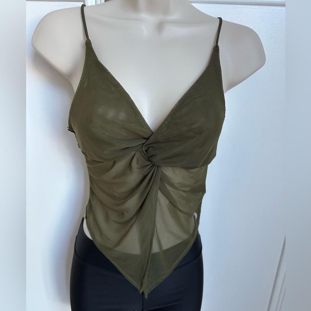 Urban Outfitters Spaghetti Strap Twist Front Split Sheer Top. Size Small